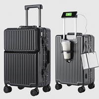 Valise cabine à texture PC avec cadre en aluminium, ouverture frontale, serrure TSA, roues silencieuses pour avion, approuvée par les compagnies aériennes