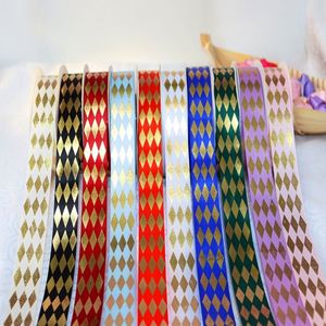 Ruban en polyester à motif Argyle avec logo personnalisé, finition dorée, 2,5 cm x 25 yards, idéal pour la décoration de fêtes et l'emballage cadeau - Product Image 1