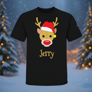 T-shirt personnalisé avec le nom de Jerry, renne de Noël, design nez rouge pour les fêtes - Product Image 3
