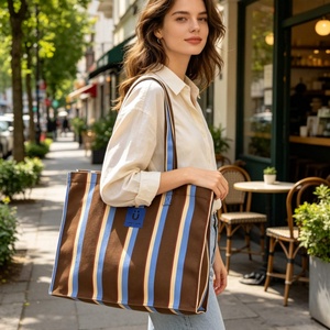 Bolsa de Mano de Algodón a Rayas con Impresión Personalizada, Bolsas de Compras Reutilizables, Bolsos de Mano para Mujer, Bolsas de Supermercado con Logotipo - Product Image 3