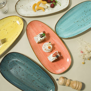 Piatto ovale artigianale in ceramica di colori assortiti <span class=keywords><strong>piatti</strong></span> <span class=keywords><strong>rustici</strong></span> grandi <span class=keywords><strong>piatti</strong></span> da pranzo lunghi in porcellana 13 pollici per ristorante - Product Image 6