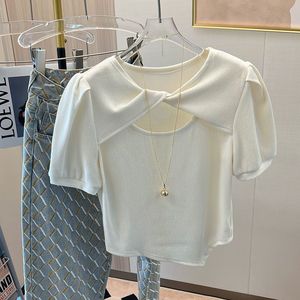 GX383 Estate 2025 Moda Unica Top con Design Incrociato, <span class=keywords><strong>T</strong></span>-Shirt da Donna a Maniche Corte in Tinta Unita - Product Image 5