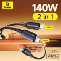  Kabel Cepat 140W 2-in-1 Kabel Data PD3.1 QC PPS Pengisian Cepat USB-C ke Dual Type-C untuk Laptop Tablet Samsung iPhone