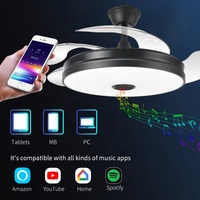 Ventilateur de plafond LED moderne noir de 42 pouces avec lumière et télécommande, 4 pales pour chambre à coucher