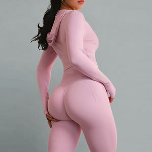 Женский комплект из 2 предметов для йоги с капюшоном и длинным рукавом - Product Image 2