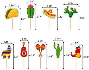 メキシコのフィエスタカップケーキトッパーをテーマにしたケーキデコレーション,45個カクタスドンキーソンブレロペッパータコマラカギター - Product Image 3