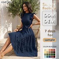 Vestidos Casuales de Diseñador para Mujer, Novedad de Verano 2026, Venta al por Mayor en China, Vestido con Textura, Volantes y Mangas con Lazos