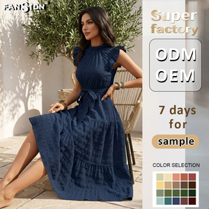 Vestidos Casuales de Diseñador para <span class=keywords><strong>Mujer</strong></span>, Novedad de Verano 2026, Venta al por Mayor en China, Vestido con Textura, Volantes y Mangas con Lazos - Product Image 1