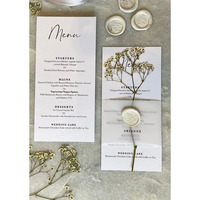 Cartes de menu de restaurant de mariage en papier coton blanc gypsophile de luxe