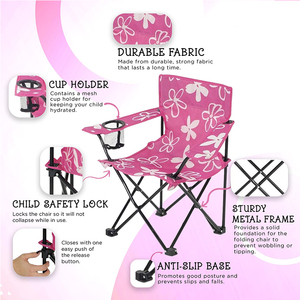 Silla plegable portátil para niños, silla de playa con cierre de seguridad, portavasos, silla de Camping rosa para niños y niñas para viajes, césped al aire libre - Product Image 4