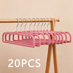 Pink Velvet <b>Plastic</b> Single Tier Pants Hangers Space Saving Slim Trouser <b>Hook</b> Type Modern Multifunction Wardrobe Closet Organizer - Product Image 1