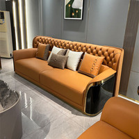 Ensemble de canapés classiques de luxe 3 places pour le hall de l'hôtel, nouveau design de turquie, ensemble de canapés tuftés en cuir, meubles de salon
