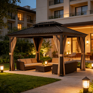 Gazebo Hexagonal Grande con Techo Rígido de Aluminio para Todo Clima, Venta al por Mayor, para Barbacoa, Gazebo Exterior, Solárium, Gazebo con Techo Rígido 3x4 - Product Image 3