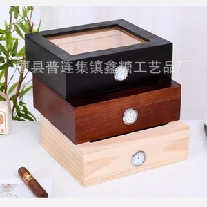 Humidor à cigares portable en bois transparent avec couvercle rabattable, hygromètre intégré, surface mate rectangulaire, emballage général - Product Image 3