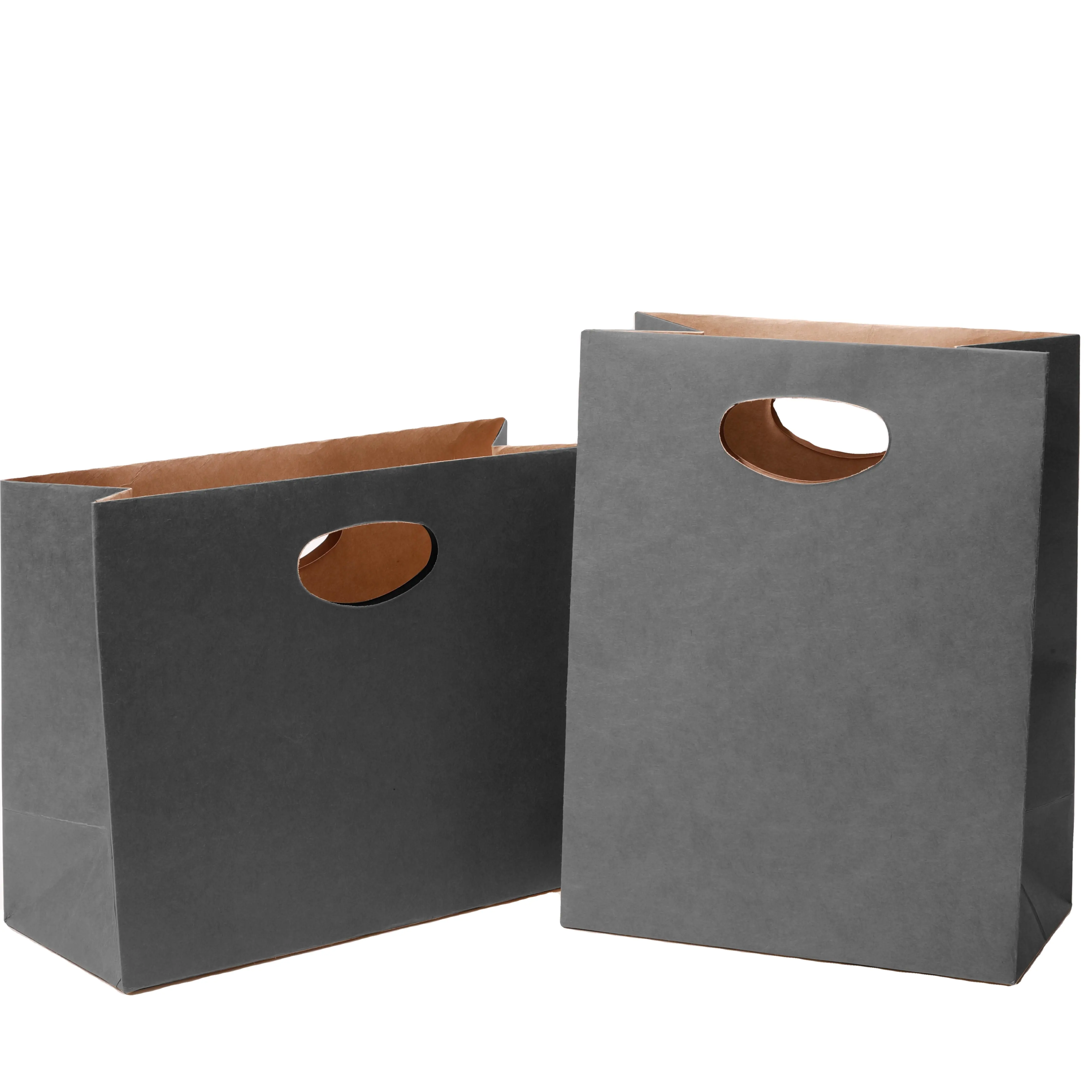 도매 최고 품질 블랙 크래프트 종이 가방 다이 컷 핸들 사용자 정의 식품 가방