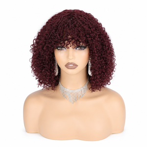 Letsfly $53 14inch <b>Bob</b> Human Hair <b>Wig</b> 280% Density Pixie Curly With Bang <b>Wig</b> 14inch Machine Non Lace Wholesale Factory 250gram - Product Image 4