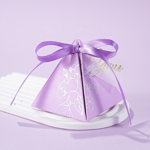 CSMD Fournisseurs Chinois Prêt à Expédier Emballage Alimentaire Vente en Gros Couleur Violet Creative Faveurs De Mariage Pyramide Boîtes pour Porte Cadeaux - Product Image 6