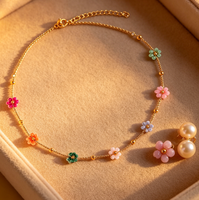 Collier de perles colorées à fleurs, colliers délicats à perles florales pour femmes, bijoux tendance Y2K bohèmes, mignons et doux