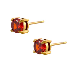 Pendientes de circonita con diseño de piedra de nacimiento |   Joyería de Acero Inoxidable Chapado en Oro PVD de 18K con Circonita Cúbica Redonda como Piedra de Nacimiento |   Hipoalergénico, Impermeable - Product Image 6