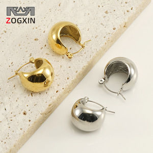 Zogxin C-Shaped <b>Hoop</b> <b>Earrings</b> Gold And <b>Silver</b> Stainless Steel Geometric Ball Shape For Party Fashion Jewelry - Product Image 1