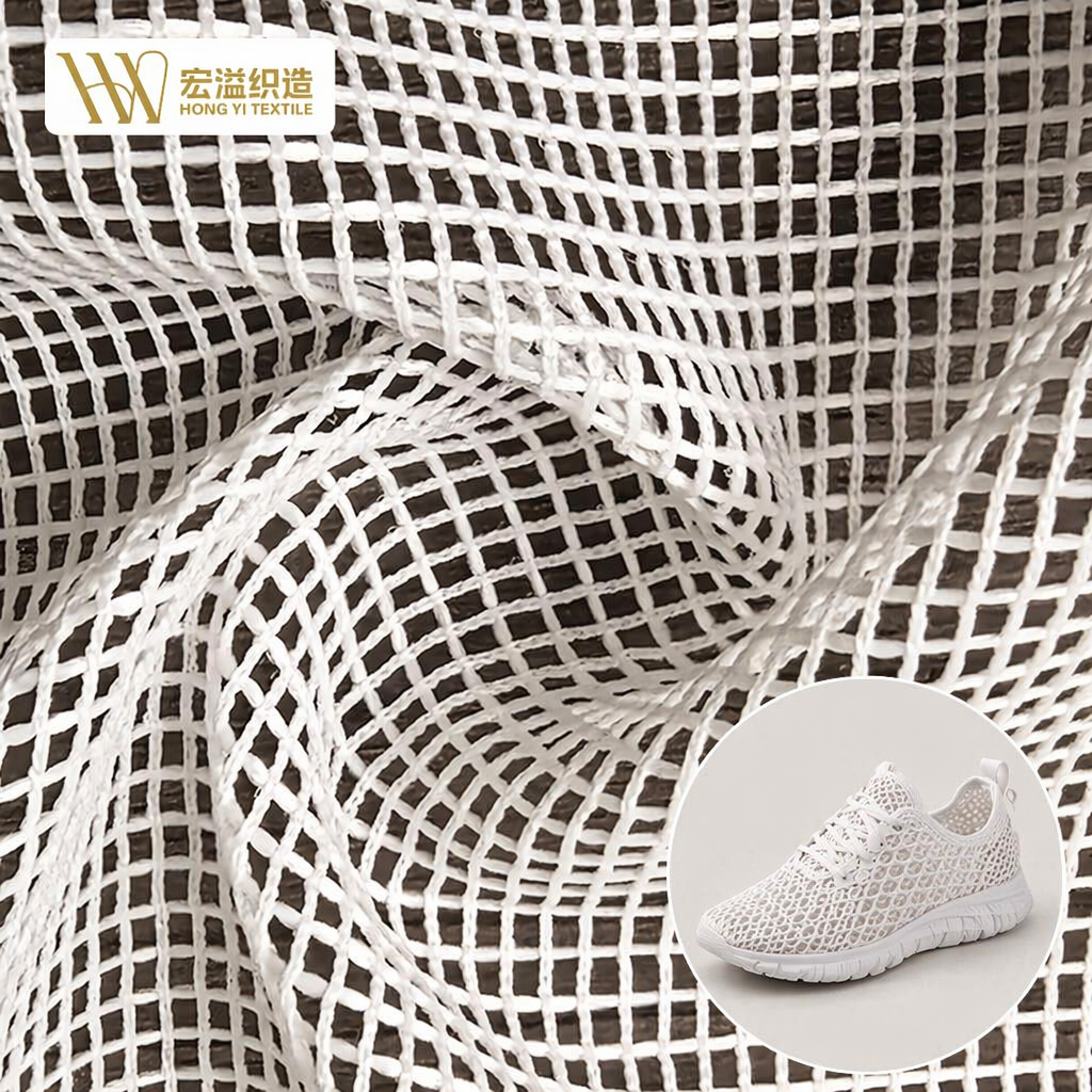 Manufacturer Wholesales 100% Polyester Knitted Warp Type Square Hole Breathable Textile Fabric for Shoe Upper