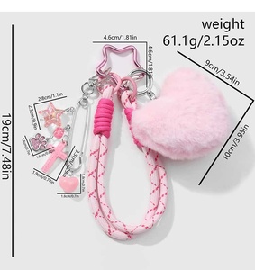 Cute <b>Pink</b> Plush Love Handmade <b>Bead</b> Pearl Bow Pin Star Chain Keychain for <b>Bag</b> Charm Pendant - Product Image 5