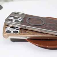Funda de Teléfono con Textura de Madera y Cuero, Personalizable con Logotipo, Carga Inalámbrica Magnética, para iPhone 17 Pro Max 16 15 14, Venta al Por Mayor