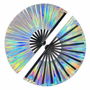 2025 Hot Sale 33Cm Laser Holographic Bamboo Portable Folk Art Folding <b>Hand</b> <b>Fan</b> Painted for Party Wedding Decoration - Product Image 5