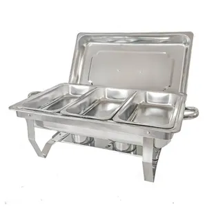 Catering Party Diseño moderno Plegable Chafer Rectangular Acero inoxidable Buffet Calentador de alimentos Plato de frotamiento para la venta