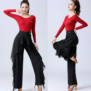 Pantalones de Baile de Salón <span class=keywords><strong>para</strong></span> <span class=keywords><strong>Mujer</strong></span>, de Gasa con Volantes, Cintura Alta, Pierna Ancha, <span class=keywords><strong>para</strong></span> Baile Latino/<span class=keywords><strong>Tango</strong></span>/Vals - Product Image 5
