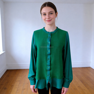 Camicia in Lana e Seta con Patchwork a Quadri <span class=keywords><strong>Verde</strong></span> Personalizzata per Donne, <span class=keywords><strong>Blusa</strong></span> da Signora - Product Image 1