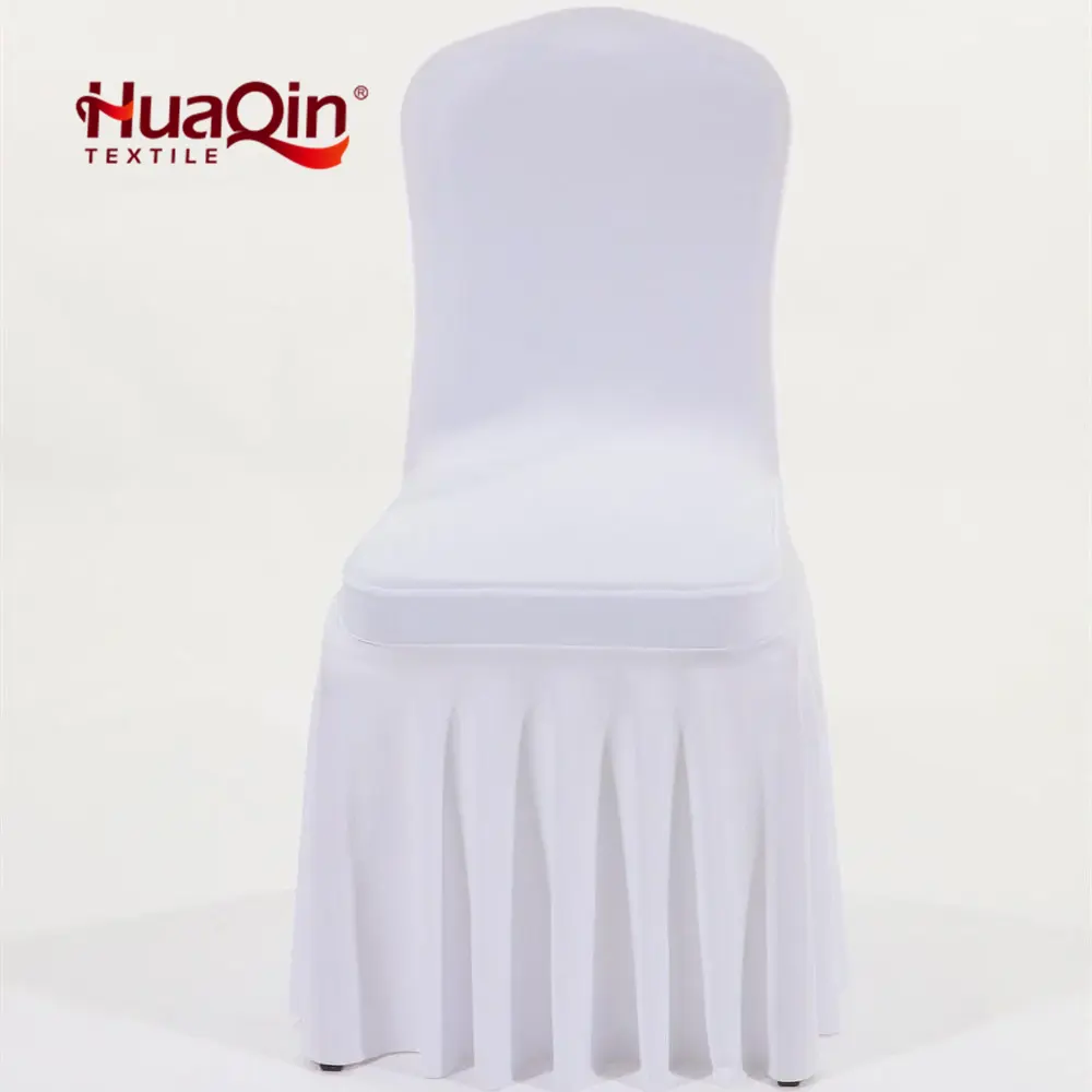 China Manufacture White Stretch Banquet Chair Cover With Skirt For Wedding Party Hotel