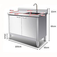Personnalisé SS 304 Acier Inoxydable Double Cuvette Évier À Main Cuisine Commerciale Restaurant Table Évier Armoire Avec Porte Charnière