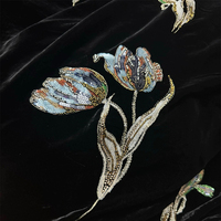 Tissu en velours de polyester tricoté chaîne avec broderie de perles et de sequins, matériau haut de gamme pour vêtements et sacs