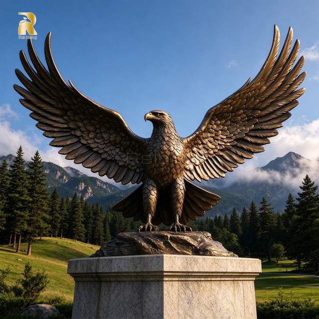 RELONG Large Bronze Eagle Statue Sculpture Open Wings Posture Durable Customized for Outdoor Park Garden