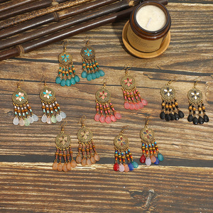 Pendientes colgantes de aleación de Zinc bohemios Vintage 2023, cuentas acrílicas llamativas coloridas étnicas, joyería llamativa elegante con borlas - Product Image 4