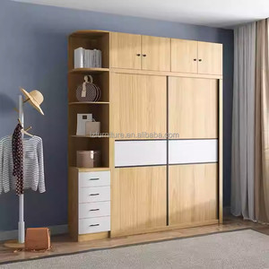 Ensembles de meubles de chambre pour appartement studio : Cadre de lit abordable en bois clair avec tête de lit, tables de chevet, armoire et bureau flottant - Product Image 4