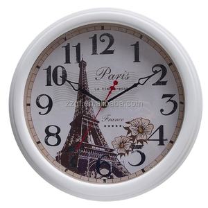 Tour française <span class=keywords><strong>Paris</strong></span> thème chiffres arabes rond en bois rétro blanc <span class=keywords><strong>horloge</strong></span> murale pour cuisine - Product Image 1