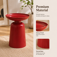 Table basse ronde moderne rouge brillante avec plateau, design en acier, meubles de salon
