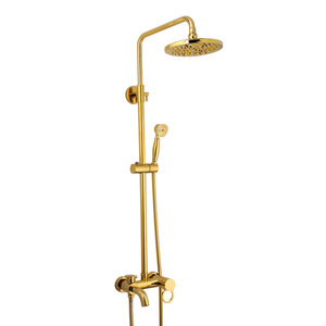 Ensemble <span class=keywords><strong>de</strong></span> <span class=keywords><strong>douche</strong></span> mural intelligent en cuivre à double poignée thermostatique avec affichage numérique doré, barre coulissante et pommeau <span class=keywords><strong>de</strong></span> <span class=keywords><strong>douche</strong></span> pluie à bulles - Product Image 1