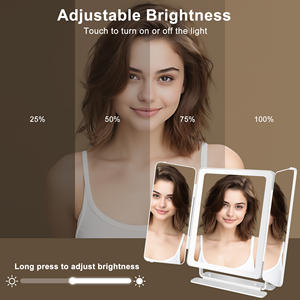 टच स्क्रीन यूएसबी रिचार्जेबल एलईडी कॉस्मेटिक दर्पण के साथ 3 रंग लाइट मल्टी-फंक्शन त्रिफोल्ड डेस्कटॉप मेकअप मिरर - Product Image 2