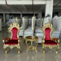 Petit ensemble de chaises de trône royales, chaise pour enfants en velours rouge avec sculpture dorée et table d'appoint, fabrication sur mesure