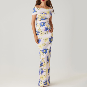 blue white yellow dress Lace-Up Strapless Long Jacquard Prom Dress with Choker Lilac / 12 main image 0
