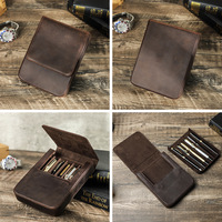 Étui à stylos en cuir de cheval sauvage avec logo personnalisé - Boîte de rangement pour stylos de type tiroir magnétique à 6 compartiments, faite à la main, pour étudiants