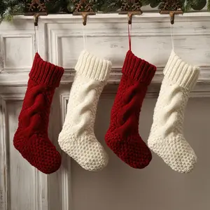 Decoración personalizada para el hogar 15 "Navidad Cable de doble cara tejido acogedor calcetín de Navidad regalo para niños