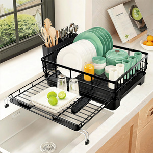Extendable Kitchen Countertop Dish Rack With Tray <b>Adjustable</b> Sink Drainer Large Size For Dish Drying - Product Image 1