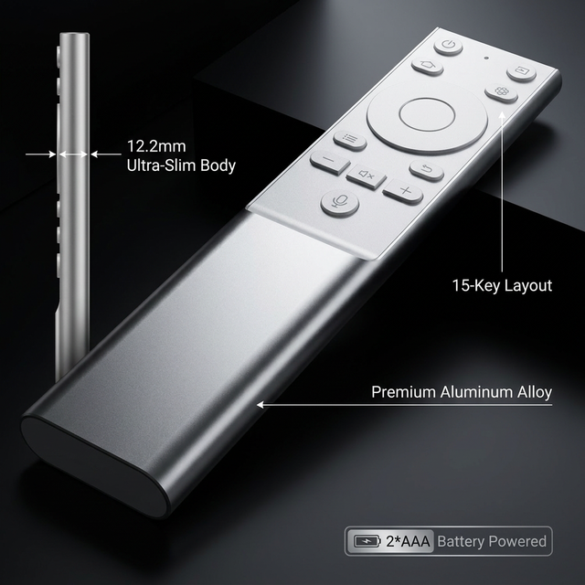 Premium Brushed Aluminum Universal Remote Control 15 Keys AAA Battery 20m Range BLE Voice Support Firmware PCB Customization