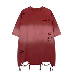 เสื้อยืดผู้ชายตามสั่งเสื้อยืดทรงหลวมอเนกประสงค์แขนสั้นเย็บริมวินเทจแนวสตรีทสูงฤดูร้อน - Product Image 3