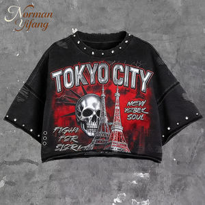 <span class=keywords><strong>Custom</strong></span>-Made Retro Acid-Washed berlian imitasi gaya jalan T-Shirt100 % katun dicetak pria t-shirtloose Fitdrop Shoulder - Product Image 2