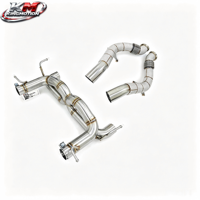 Système d'échappement sportif KM Premium SS304 pour Ferrari 488 Spider GTB Pista 3.9T V8, avec downpipes et silencieux arrière.